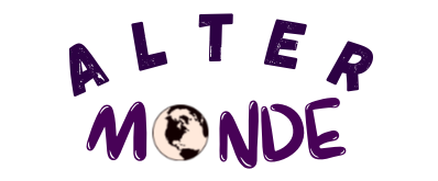le nom de l'entreprise Altermonde, placé en demi-cercle, avec une terre qui remplace le O.